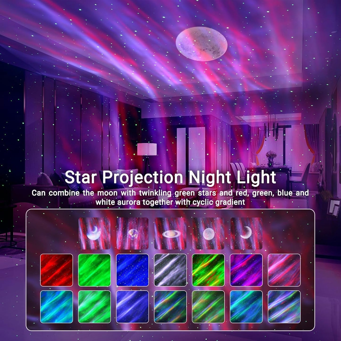 Star Projector,Northern Lights Projector,With Bluetooth Speaker, White Noise, Remote Control,Night Light,For Game Room, Adults, Family Gatherings,Galaxy Projector Bedroom